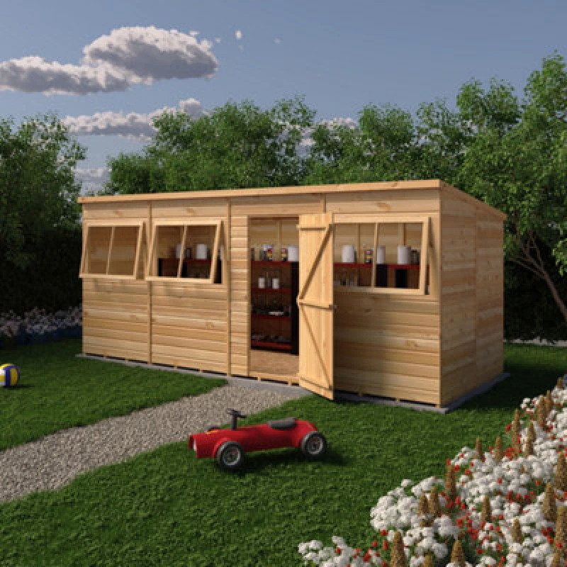 Image of Shire 16X6 Shiplap Pent Single Door With Opening Windows