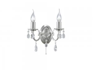 Image of Wall Lamp Switched 2 Candle Light Satin Nickel, Crystal