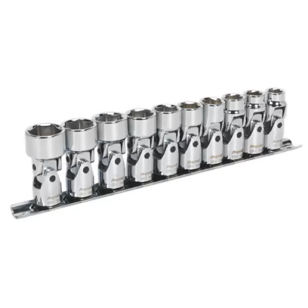 Image of Sealey AK2710 Universal Joint Socket Set 3/8Sq Drive 6pt WallDrive® 10pc Metric