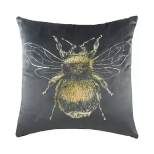Image of Gold Bee Velvet Cushion Grey