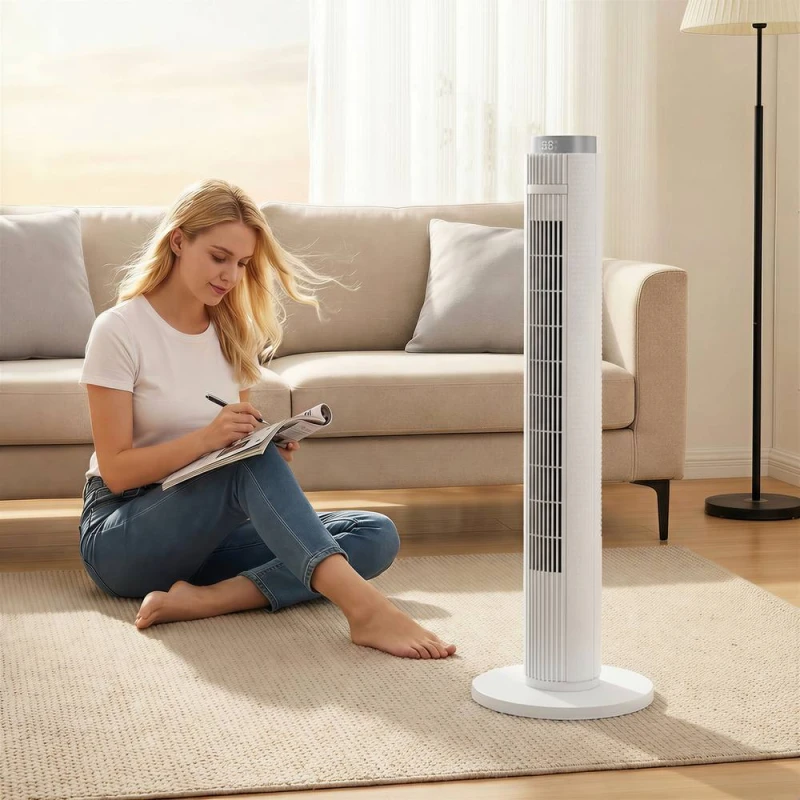 Image of HOMCOM Tower Fan, Standing Floor Fan with Remote Control in White White Unisex