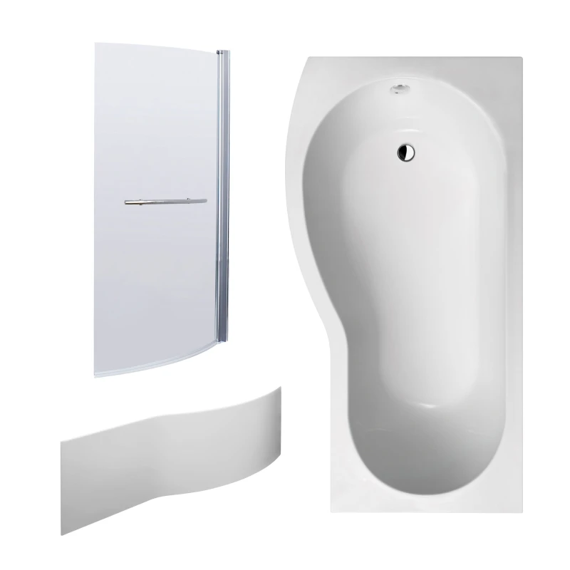 Image of Balterley B Shape 1700x900 Left Hand Bath Set - Panel & Screen with Rail in White White Unisex