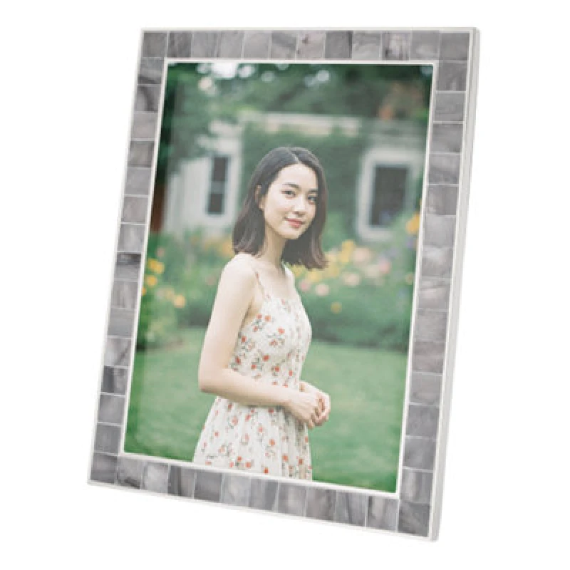 Image of Happy Homewares Beautiful Grey Mother Of Pearl 5 X 7 Picture Frame With Nickel Trim