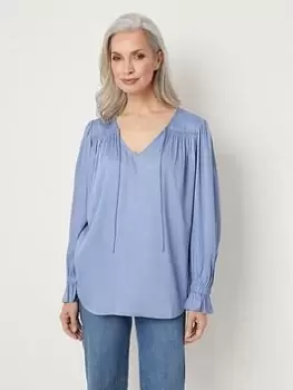 Image of Wallis Neck Tie Blouse - Blue Size 20, Women