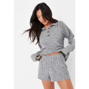 Image of Missguided Ls Shirt Short Lounge Set - Grey