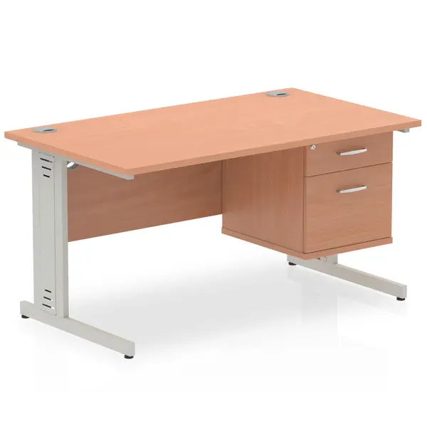 Image of Dynamic Office Solutions Impulse 1400mm Cable Managed Straight Desk With Fixed Pedestal I003467