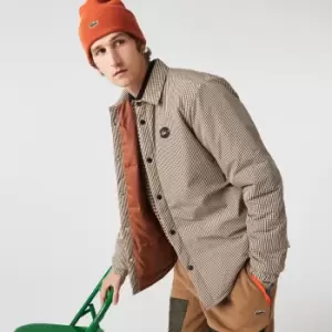 Image of Mens Lacoste Check Print Water-Repellent Overshirt Size 3 - S Beige / Navy Blue / White / Khaki Green
