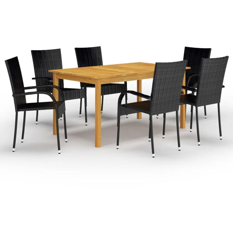 Image of MINKUROW 7 Piece Garden Dining Set Black vidaXL YX3067787