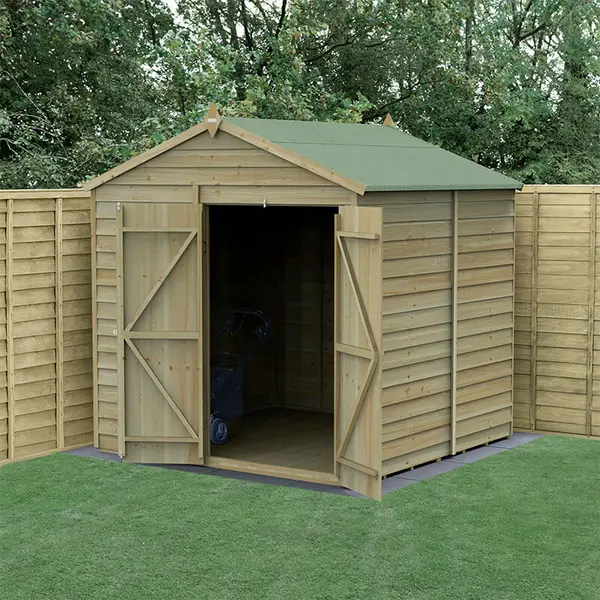 Image of 7' x 7' Forest 4Life 25yr Guarantee Overlap Pressure Treated Windowless Double Door Apex Wooden Shed (2.28m x 2.12m)