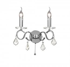 Image of Wall Lamp Switched 2 Candle Light Polished Chrome, Crystal