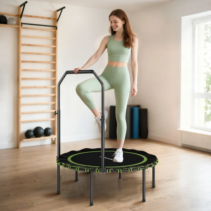 Image of SPORTNOW 40" Foldable Fitness Trampoline Rebounder with Handle in Green Size: 100cm Green Unisex 100 cm