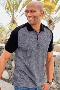 Image of Zip Neck Slub Polo Shirt