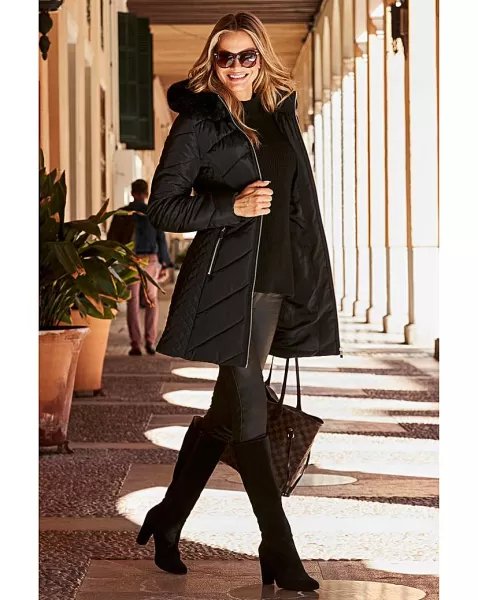 Image of Sosandar Quilt Detail Faux Fur Coat