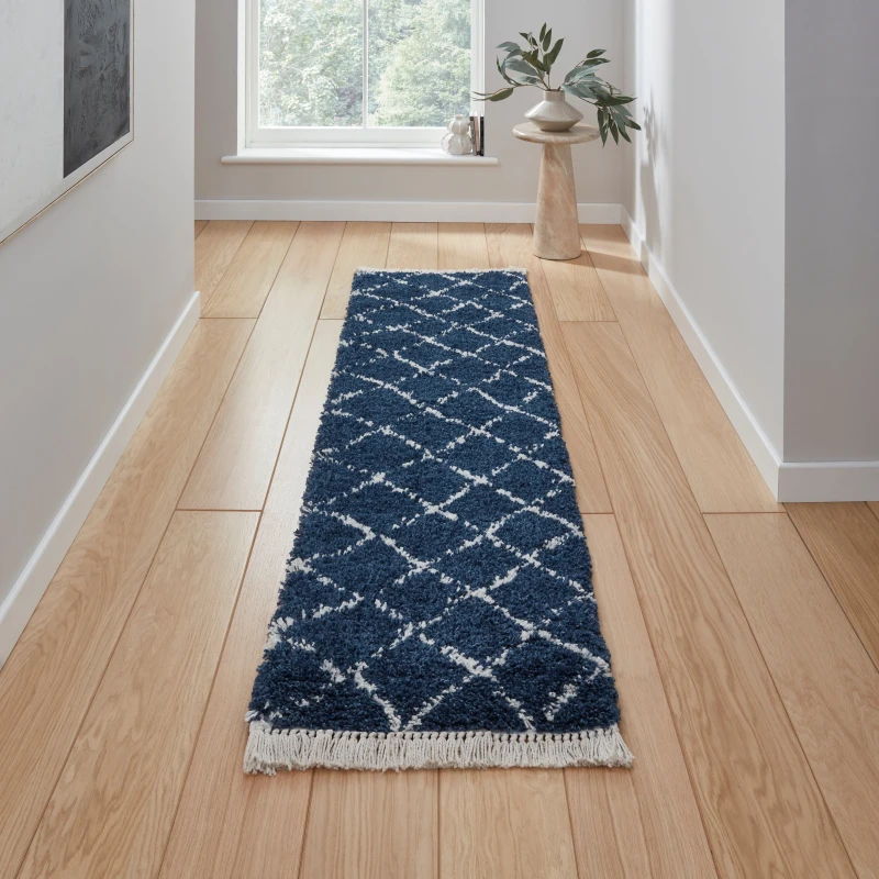Image of Think Rugs Boho Navy Runner 60 x 230cm Polypropylene Berber 5413, Blue BOHO5413NVY6023