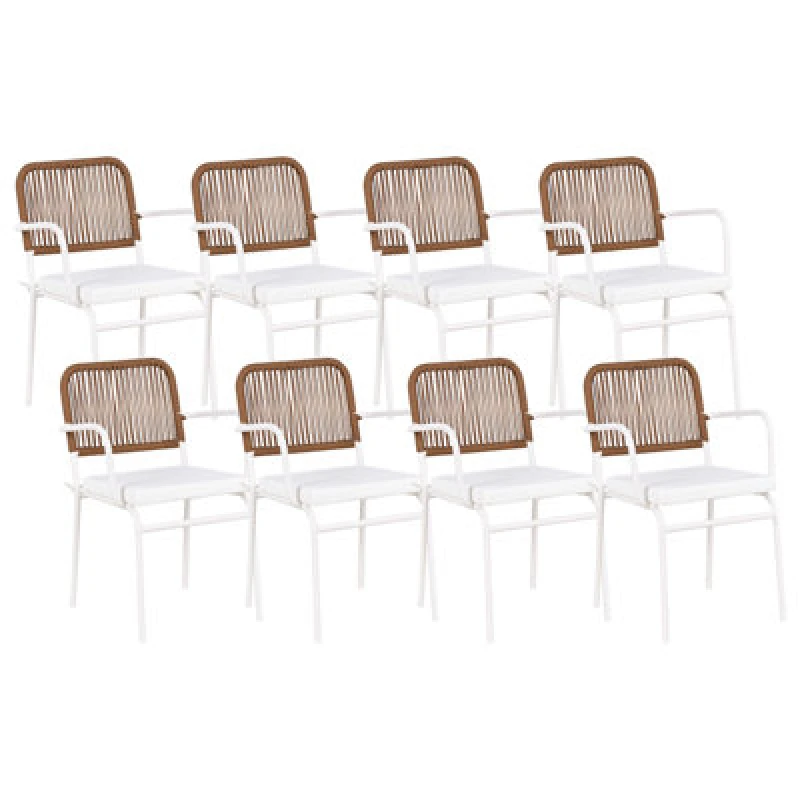 Image of Beliani Set Of 8 Garden Chairs With Cushions Taceno Metal White