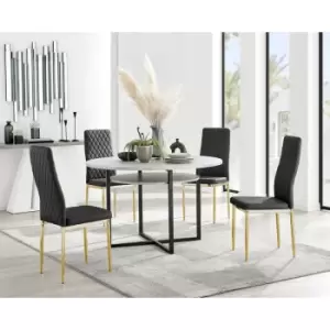 Image of Furniturebox Adley Grey Concrete Effect 120cm Storage Dining Table & 4 Black Milan Gold Leg Faux Leather Chairs