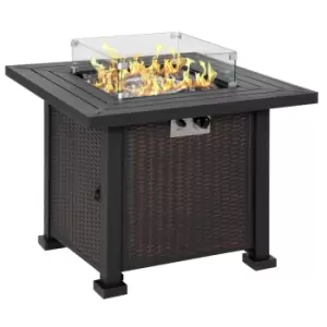 Image of Outsunny Outdoor Propane Gas Fire Pit Table With Wind Screen & Glass Beads - Black