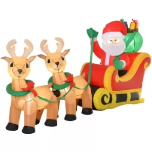 Image of HOMCOM 1.1m Inflatable Santa Claus & Deer Sleigh Christmas Decoration w/ Lights