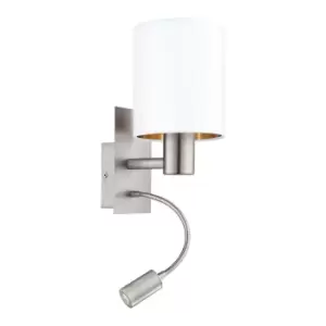 Image of Wall Light Satin Nickel Shade White Copper Fabric Bulb E27 LED 1x40W 1x3.5W