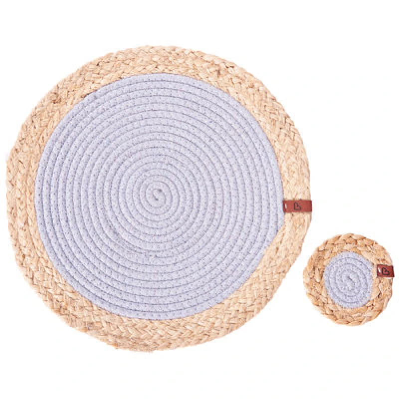 Image of Beliani 12 Piece Placemats And Coasters Set Rosella Grey Jute Cotton