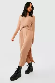 Image of Soft Rib Twist Detail Oversized Jumper Dress