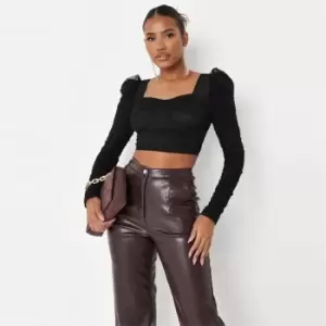 Image of Missguided Milkmaid Ls Crop Top - Black