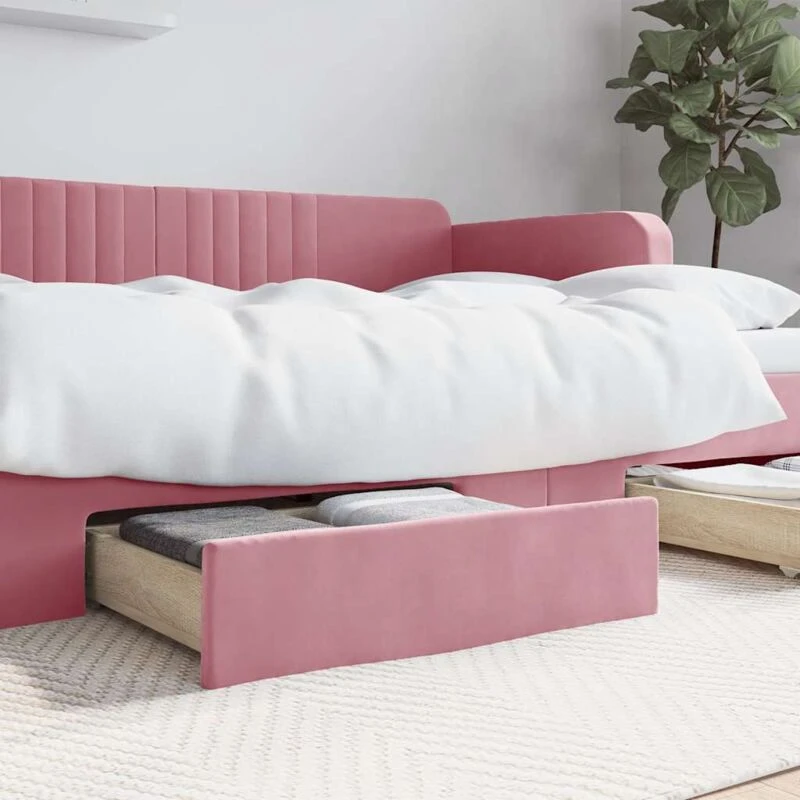 Image of Vidaxl Bed Drawers 2 Pcs Pink Engineered Wood And Velvet, Pink 833919