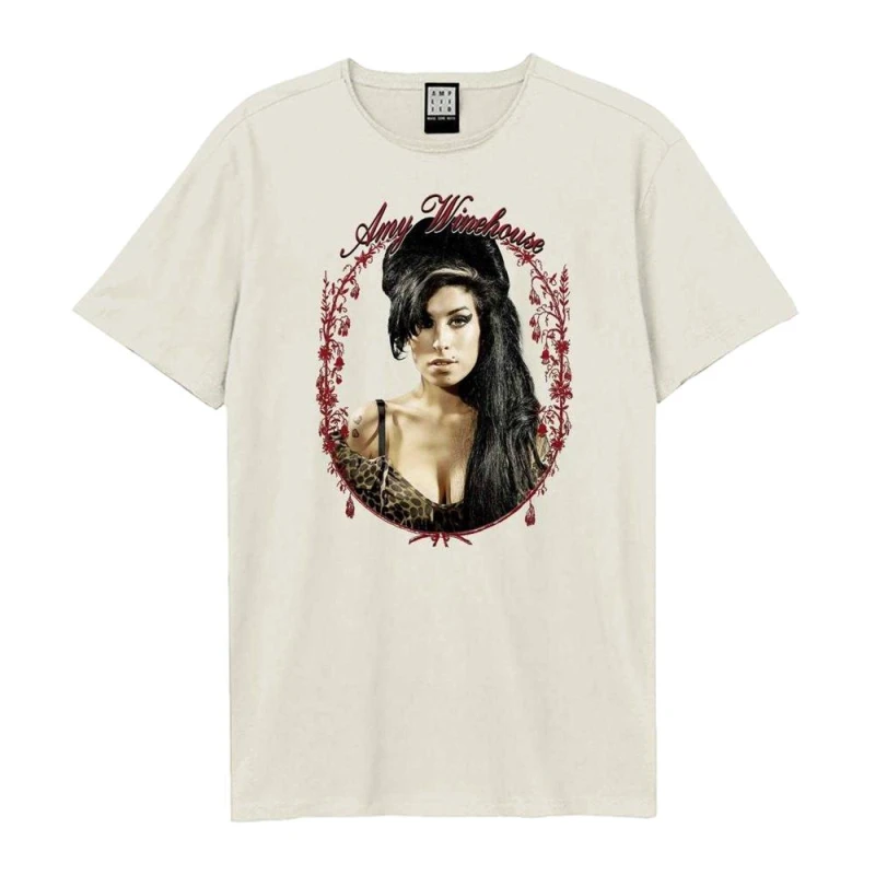 Image of Amplified Mens Amy Winehouse Floral Frame T-Shirt in Off-White Size: XS Off-White Male XS