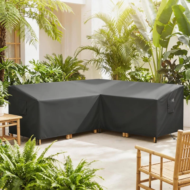 Image of OUTSUNNY V-Shaped Sectional Sofa Cover Waterproof Anti-UV, Black Size: Large Black Unisex Large