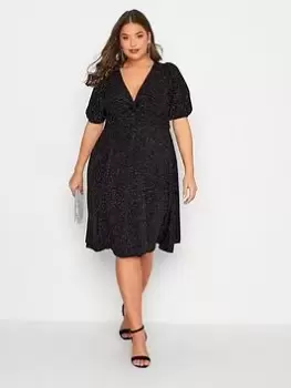 Image of Yours Glitter Knot Front Dress - Black, Size 22, Women