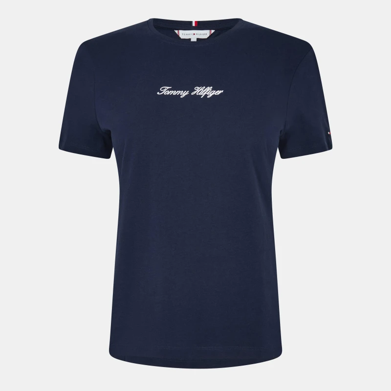 Image of Tommy Hilfiger Womens Script Short Sleeve T-Shirt Dark Night Navy female 8 (XS)