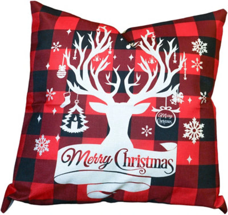 Image of Netagon Xmas Haus Christmas Themed Cushion Plaid Stag Red/black Linen