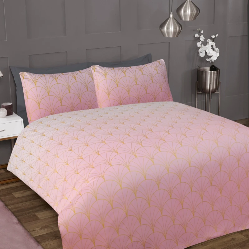Image of Smart Living Smart Living Printed Luxury Ombre Metallic Deco Duvet Cover With Pillowcases in Pink Size: King Pink King Unisex 5056242818342