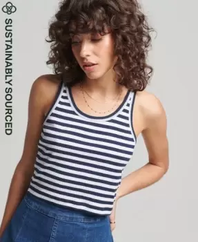 Image of Superdry Womens Organic Cotton Vintage Ribbed Crop Vest Top Navy / Navy Stripe - Size: 12
