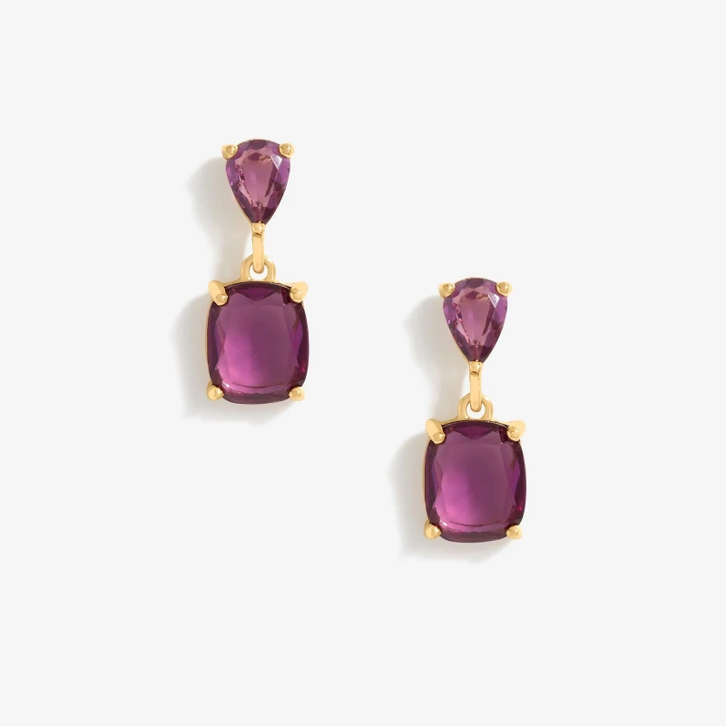 Image of Mood Gold Amethyst Double Drop Earrings Gold female
