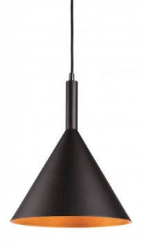 Image of 1 Light Dome Ceiling Pendant Black with Gold Inside, E27