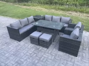 Image of Fimous 8 Seater Outdoor Dark Grey Rattan Lounge Complete Sofa Set with 2 Stools