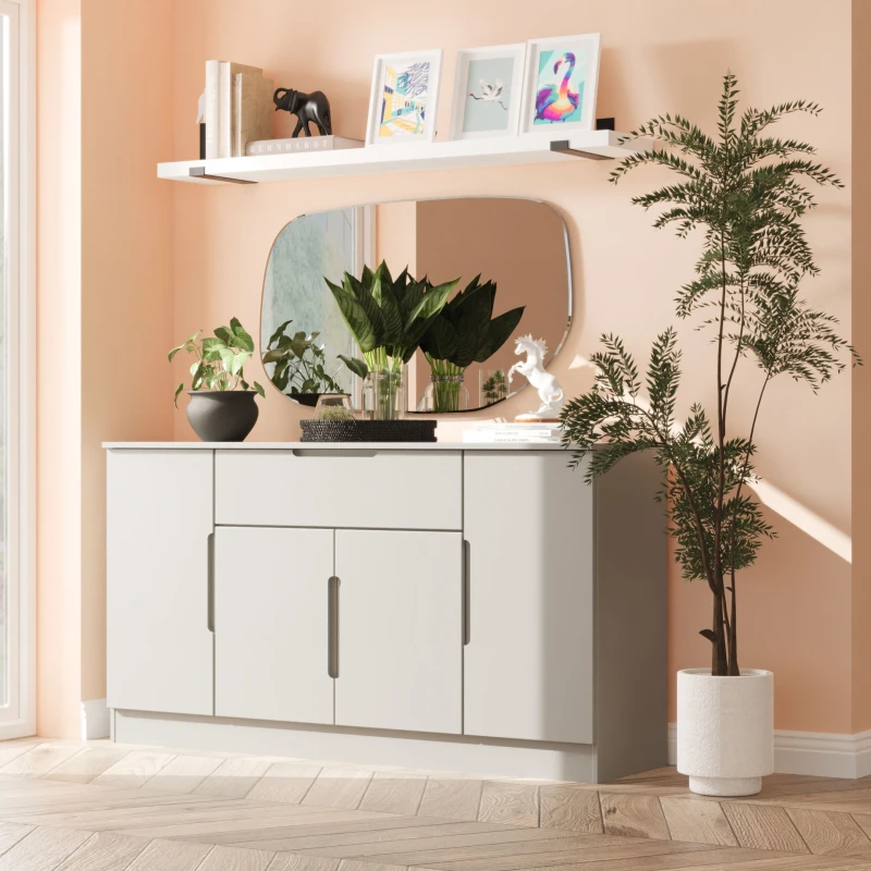 Image of Welcome Furniture Ltd Milan 4 Door 1 Drawer Wide Sideboard in Dusk Grey - Ready Assembled, Grey MIL208DGDG