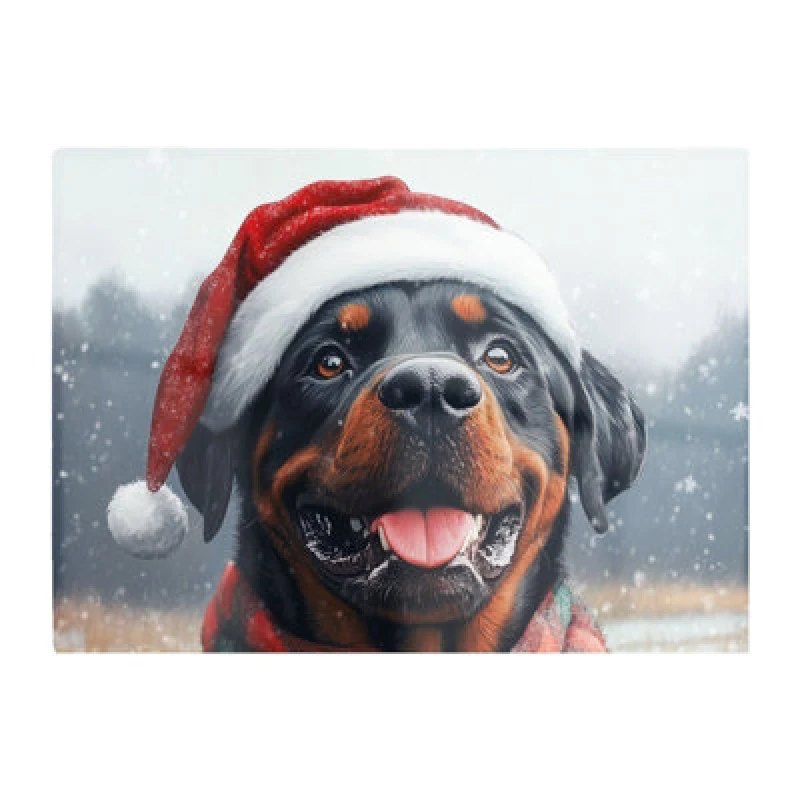 Image of Warren Reed Designer Christmas Rottweiler Glass Chopping Board