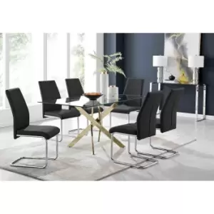 Image of Furniture Box Leonardo 6 Gold Dining Table and 6 Black Lorenzo Chairs