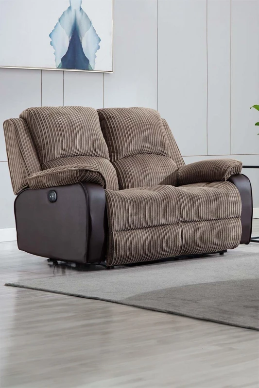 Image of More4Homes Postana 2 Seater Electric High Back Jumbo Cord Fabric Recliner Sofa Brown