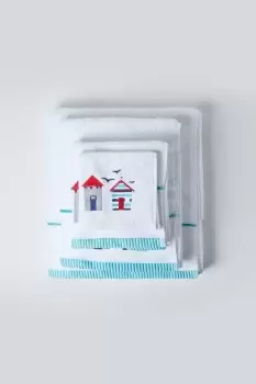 Image of White and Blue Beach Hut Towel