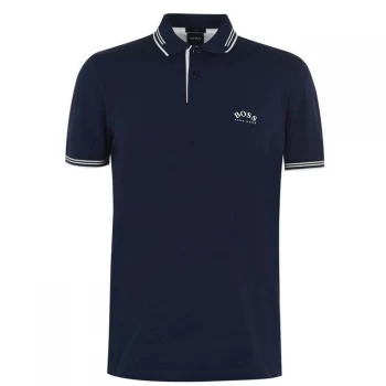 Image of Hugo Boss Athleisure Paul Stretch Pique Curved Logo Polo Shirt Navy Size S Men