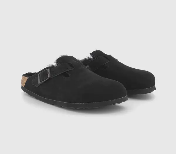 Image of Birkenstock Womens Boston Shearling Clogs Black, 5