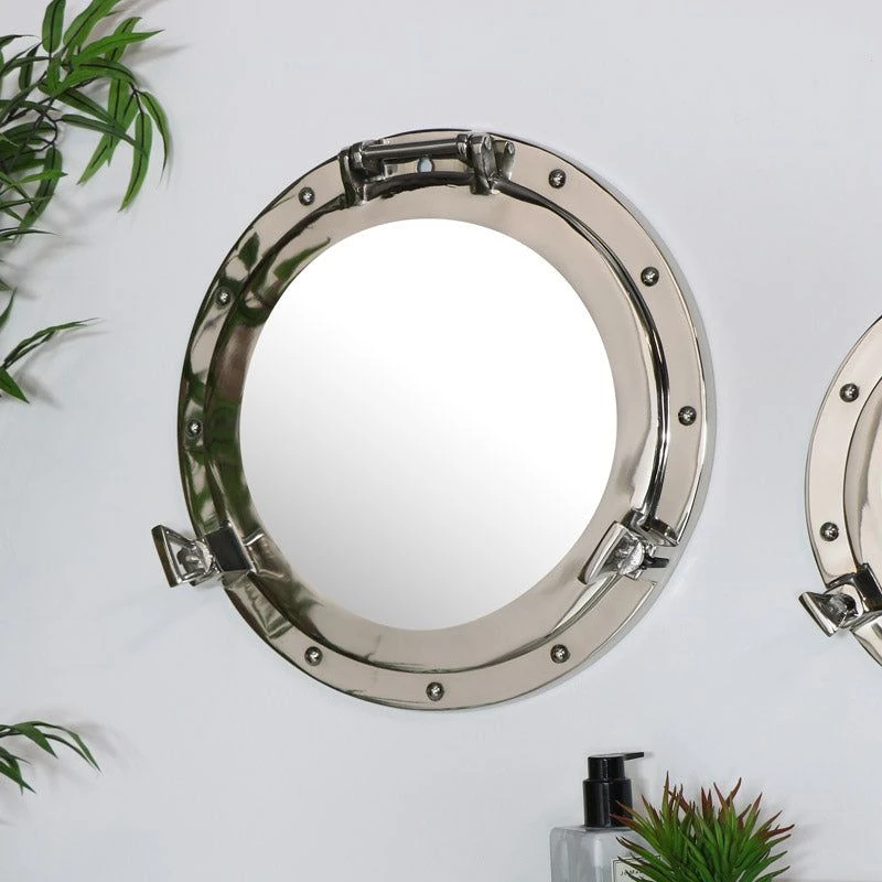 Image of Melody Maison Nautical Porthole Mirror In Silver - 38cm X 38cm Silver