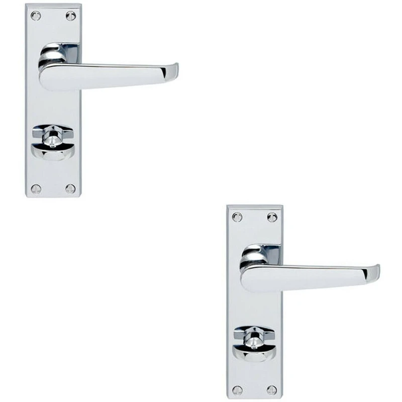Image of Loops 2x Victorian Flat Lever on Bathroom Backplate Handle 150 x 42mm Polished Chrome Multi