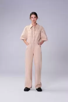 Image of Gloria Denim Jumpsuit, Oatmeal / 10