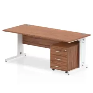 Image of Impulse 1800 x 800mm Straight Office Desk Walnut Top White Cable Managed Leg Workstation 3 Drawer Mobile Pedestal