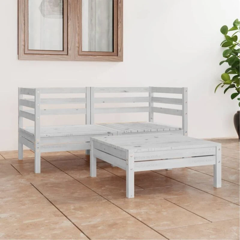 Image of VIDAXL 3 Piece Garden Lounge Set White Solid Pinewood Vidaxl 8720286682753