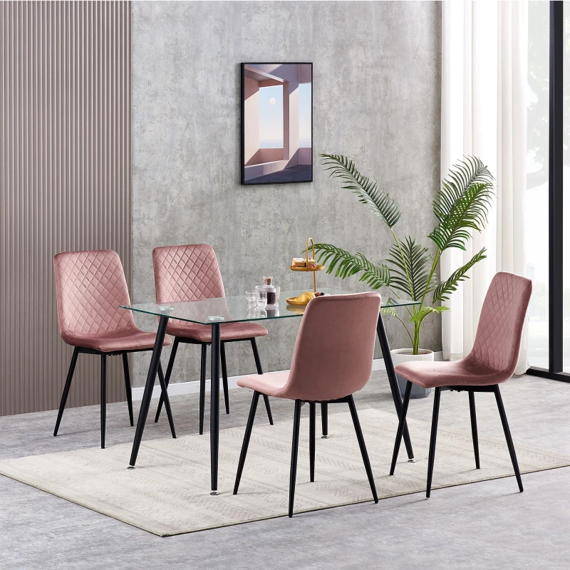 Image of MCC DIRECT Set of 4 Designer Velvet Fabric Dining Chairs Metal Legs Lexi Chairs pink LX0416